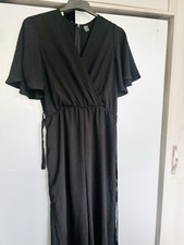 Black mock wrap wide leg flutter sleeve jumpsuit very flattering size 16 new
