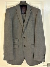 M&S Grey Wool Blend Tailored Fit 2 Piece Suit Jacket Size 38” Trousers W32 L31 