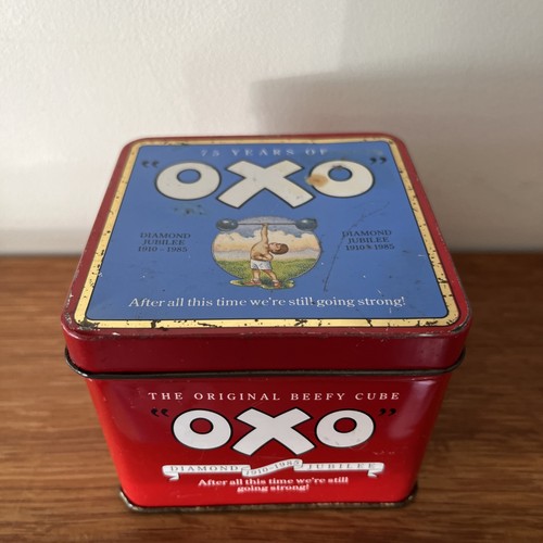 Vintage oxo red blue - vintage, tin