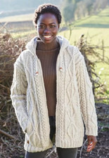 Gorgeous Pachamama Handknit Aran Wool Cable Hoodie Size Medium Pockets & Lined