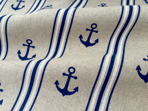 Marine anchor stripe linen - marine,