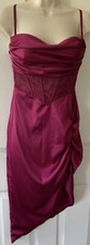 Oh Polly Wine Coloured Satin Evening Dress Hidden Bra Size 8