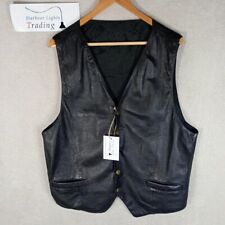 Gaoma Waistcoat Mens Large L 100% Real Leather Vintage Retro Black Biker/Casual
