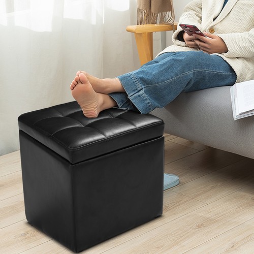Black faux leather - leather, ottoman