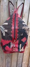 Vintage Wool Kilim Carpet & Leather Shoulder Backpack Large Aztec Native Festiva