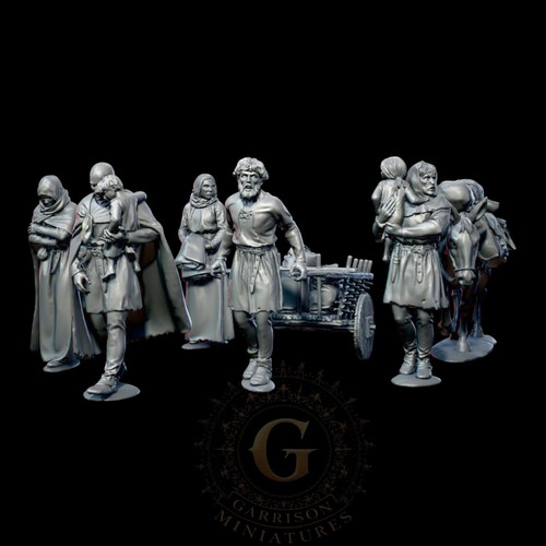 Fleeing medieval villagers set - fleeing,