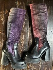 Vtg 90s Original JOHN RICHMOND DESTROY Chunky Velvet Cotton RAINBOW Boots Uk 3