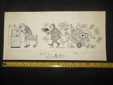 Bruce Angrave Original Pen & Ink Cartoon (1973) Children, Sick Child, Cat, Toys