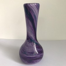 Alum Bay Glass Isle Of Wight Art Glass Vase Purple / Green Swirl Decorative 18cm