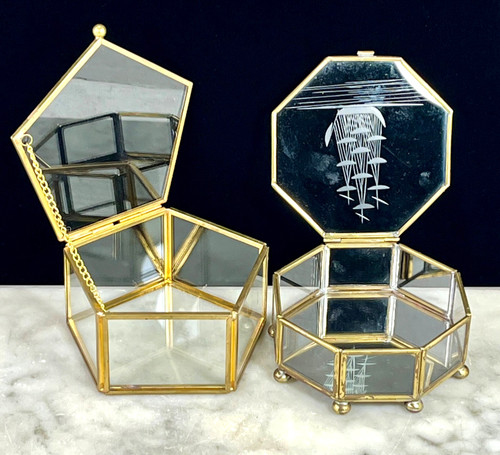 Brass glass hexagonal - glass,