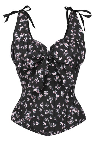 Black floral corset top with - black,