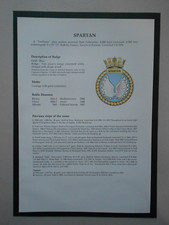 NAVAL PRINT-HMS SPARTAN(1978) NUCLEAR FLEET SUBMARINE -BADGE & BATTLE HONOURS