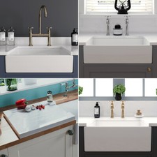 Gloss White Ceramic Farmhouse Belfast Butler Kitchen Sink & Waste - 3 Sizes