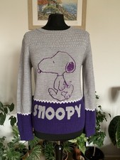Snoopy Grey & Purple Jumper Peanuts - Small Pullover Wool Blend
