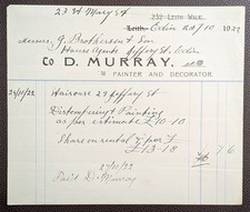 1923 D. Murray Painter & Decorator 232 Leith Walk Edinburgh Invoice