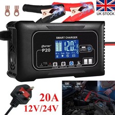 12V/20A 24V/10A Smart Battery Fast Charger for Car Lithium Lead Acid LiFePo4 UK