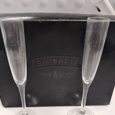 Black Smirnoff Vodka Flute Glasses  boxed Pair new official exclusive elegant 