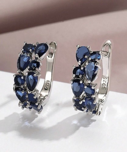 Blue cluster sapphire earrings - blue,