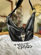 Marge Sherwood used black belted hobo bag , medium glossy leather , y2k style