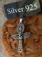 Silver Winged Ankh And Goddess Isis Pendant And  Silver Chain