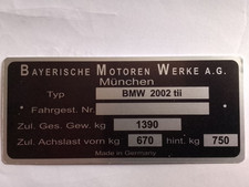 Nameplate BMW 2002 tii 1390 kg plate plate ID tag E10 year of manufacture