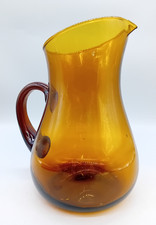 AMBER GLASS PITCHER JUG 8" / 20cm Unbranded with narrow spout 1970's Retro