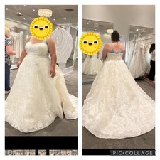 Oleg Cassini White Strapless Embroidered Beaded Ball Gown Wedding Dress Size 24