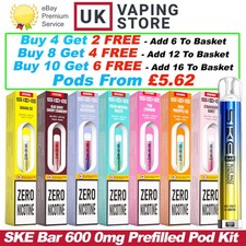 SKE Bar 600 Prefilled Pod Kit | 0mg | 2ml Ecig | Nicotine Free Vape Kit | Pods