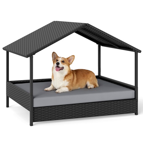 Elevated rattan dog house with - rattan,