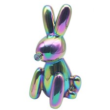 Large Rabbit Figurine Iridescent Finish Resin Animal Ornament Inflated Decor