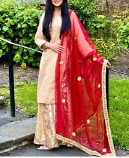 Indian Pakistan Women Gold Wedding Outfit/Shalara/Trousers Suit  New X large Red