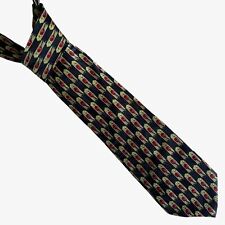 Vintage 90s Royal King's Guard Geometric Print Navy Silk Tie, Novelty Retro 80s