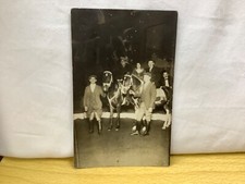 Group of people with horses in arena vintage unbranded postcard