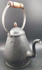 Vintage Effect Kettle W Lid, Made of Wood, Painted Black 11" Wide, 6 1/2" Tall