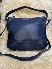 Osprey Navy Leather Shoulder Bag. Short Strap. Two Roomy Zip Pockets. Excellent