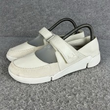 Clarks Trigenic Mary Jane Shoes Womens UK 6.5 E Wide Fit Off White Leather Flats