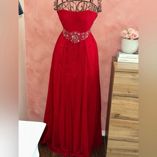 Red strapless chiffon beaded - chiffon,