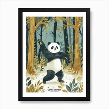 Giant Panda Dancing In The Woods Po Framed Wall Art Poster Canvas Print Picture