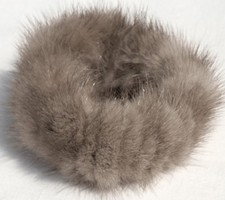 Mink Fur Hair Tie Gray Leather