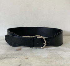 Autograph Black Leather Waist Hip Belt Size M Wide Statement Tailored Big Buckle