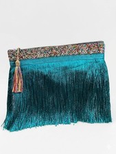 Teal Fringe Clutch Bag Women