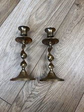 Pair of brass twisted candlestick holders 2 two chamber sticks