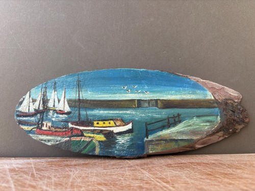 Vintage hand painted harbour - hand,
