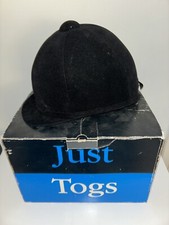 Just Togs Riding Hat Size 7 1/8 (58) Black Suede Dressage Bow Velveteen Boxed