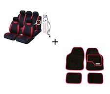 9 PCE Sports naby Red / Black Seat Covers + Matching Mat Set For All For FIAT