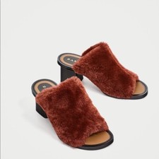 Zara faux  fure mules Bnwt!