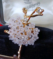 Vintage Style Ballerina Brooch Ballet Dancer Brooch Pin Gold Tone Crystal