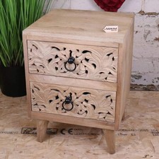 Tanura Mango Wood Bedside Cabinet 2 Drawers Home Decor Bedroom Luxury Handmade