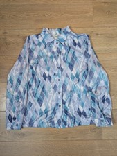 Finn Karelia Vintage Blouse Shirt Button Up Women's Size 18 Blue Diamond 90s