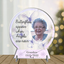 Personalised Bereavement Photo Butterfly Angels Christmas Snow Globe Gift Plaque